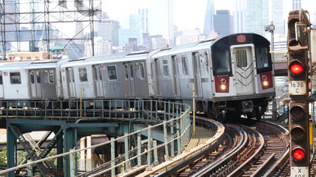 New York subway station. Metro train on metropolitan platform. United States public transportation....