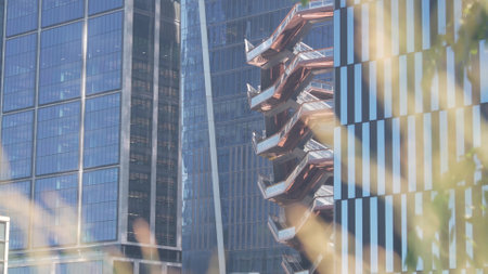 New York City, United States. Hudson Yards urban architecture in Chelsea, Manhattan Midtown, NYC, USA. New modern high-rise glass skyscrapers, american business buildings and real estate. Art landmarkの写真素材