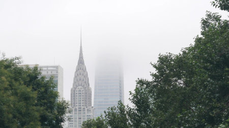 New York City Manhattan Midtown architecture from Queens. Chrysler building, iconic high-rise...