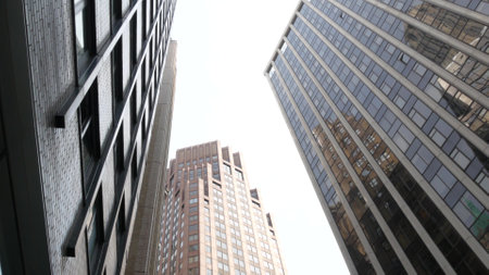 New York City Lower Manhattan, Downtown Financial District architecture, United States. High-rise skyscrapers, residential and office buildings, USA. American urban street, real estate, realty in NYC.の写真素材