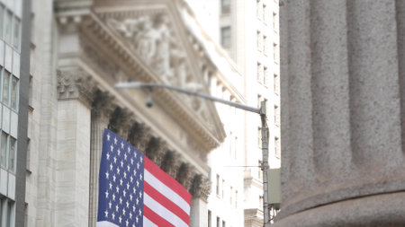 New York City, United States. Lower Manhattan Downtown Financial District urban architecture. Huge...