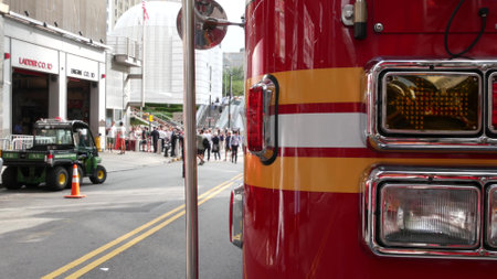 New York City, United States - 11 September 2023: Firefighters celebrate Patriot Day. 911 memorial remembrance event, FDNY commemorate anniversary. Fire Department Station, Manhattan 10 Ten Firehouse.のeditorial素材