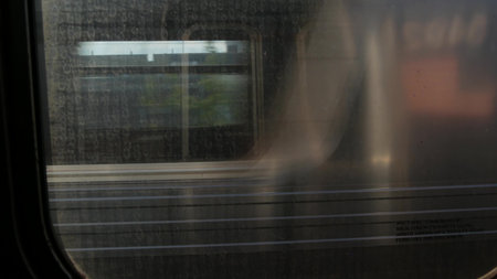New York City, United States - 2 Sept 2023: Subway train. Shaking camera thru dirty window. Queens...