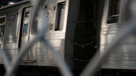 New York City, United States - 14 Sept 2023: Manhattan Bridge to Brooklyn Dumbo. American subway...