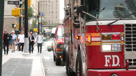 New York City, United States - 11 September 2023: Firefighters celebrate Patriot Day. 911 memorial...