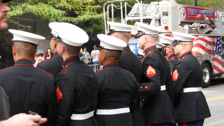 New York City, United States - 11 September 2023: Firefighters celebrate Patriot Day. 911 memorial...