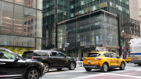 New York City, United States - 13 Sept 2023: Manhattan Midtown street, Fifth 5 avenue. American...