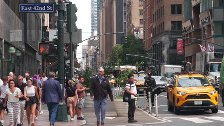 New York City, United States - 29 Aug 2023: Manhattan Midtown East 42 street, Lexington Lex avenue...