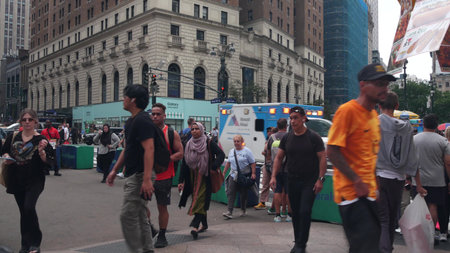 New York City, United States - 29 Aug 2023: Manhattan Midtown 34 street. Herald Square, Broadway, 6...