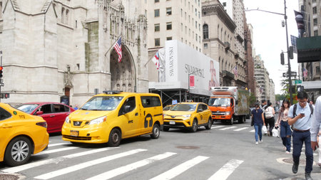 New York City, United States - 11 Sept 2023: Manhattan Midtown street, Fifth 5 avenue, 5th ave,...
