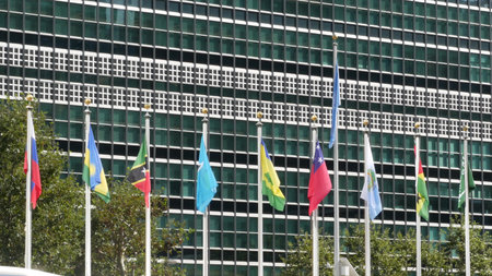 New York City, United States - 12 Sept 2023: United Nations UN Headquarters, Manhattan Midtown, USA....