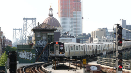 New York City, United States - 7 Sept 2023: Subway station. Metro train, public transportation...