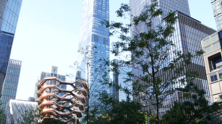 New York City, United States - 1 Sept 2023: Hudson Yards Vessel, urban architecture in Chelsea,...