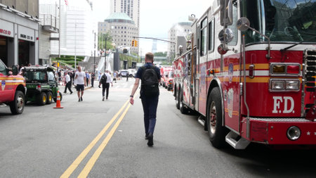 New York City, United States - 11 September 2023: Firefighters celebrate Patriot Day. 911 memorial...