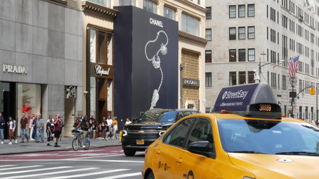 New York City, United States - 13 Sept 2023: Manhattan Midtown street, Fifth 5 avenue. American...