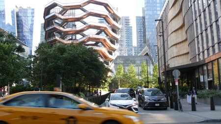 New York City, United States - 1 Sept 2023: Hudson Yards Vessel, urban architecture in Chelsea,...