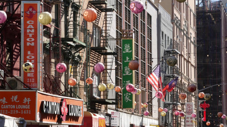 New York City, United States - 14 Sept 2023: Manhattan Chinatown Mott street, chinese ethnic...