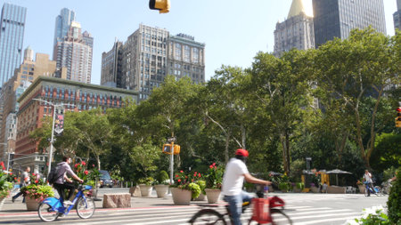 New York City, United States - 6 Sept 2023: Manhattan Midtown Broadway, 23 street, 5 avenue...