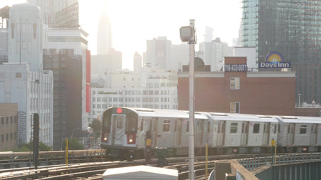 New York City, United States - 2 Sept 2023: Subway station. Metro train public transportation...