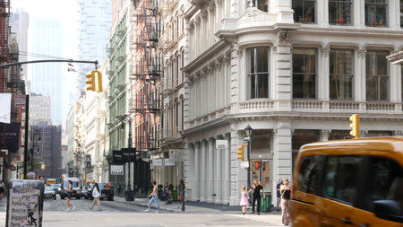 New York City, United States - 8 Sept 2023: Manhattan Soho fashion district near Broadway street....
