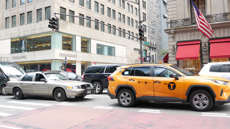 New York City, United States - 13 Sept 2023: Manhattan Midtown street, Fifth 5 avenue. American...