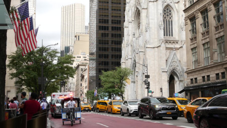 New York City, United States - 13 Sept 2023: NYFD Ambulance medical emergency, american fire...