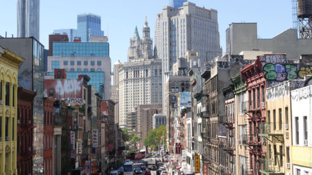 New York City, United States - 14 Sept 2023: Manhattan Chinatown East Broadway street, chinese...