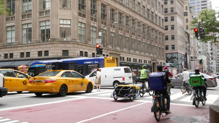 New York City, United States - 11 Sept 2023: Manhattan Midtown street, Fifth 5 avenue. American...