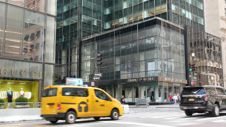 New York City, United States - 13 Sept 2023: Manhattan Midtown street, Fifth 5 avenue. American...