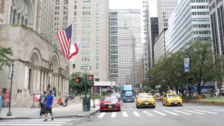 New York City, United States - 11 Sept 2023: Manhattan Midtown street, Park avenue crossroad...