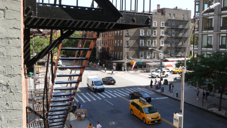 New York City, United States - 1 Sept 2023: Building architecture. Urban residential house exterior,...