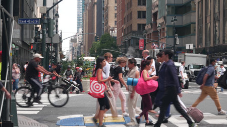 New York City, United States - 29 Aug 2023: Manhattan Midtown East 42 street, Lexington Lex avenue...