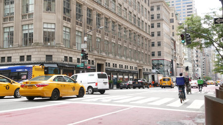New York City, United States - 11 Sept 2023: Manhattan Midtown street, Fifth 5 avenue. American...