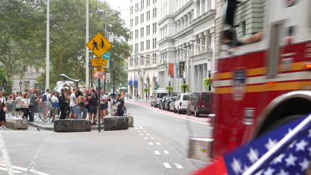 New York City, United States - 9 Sept 2023: NYFD car, USA fire department truck, american...