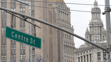 New York City, United States - 4 Sept 2024: Downtown Civic Center. Manhattan municipal building, old historic street architecture. Thurgood Marshall courthouse. Government administration authority.のeditorial素材