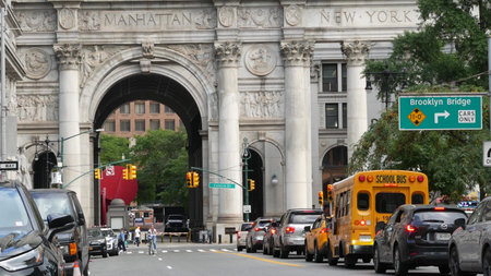 New York City, United States - 7 Sept 2024: Lower Manhattan Downtown Chambers street. People on...