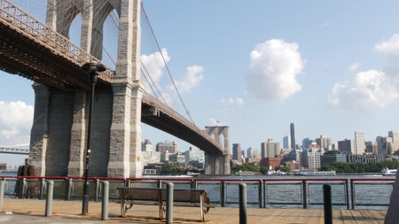 New York City Brooklyn Heights skyline from Manhattan, United States. Riverfront residential...