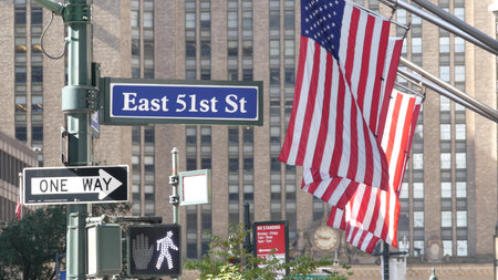 New York City Park Avenue, street sign in Manhattan Midtown, United States. Urban road sign, traffic...