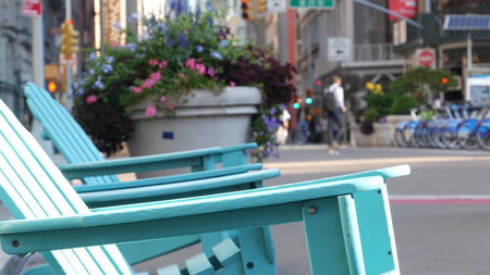 Fifth 5 avenue and Broadway street crossroad, Manhattan Midtown, New York City, United States....
