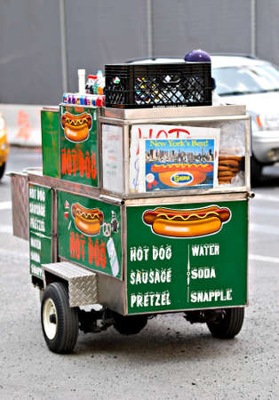 New York, USA - April 30, 2008: fast food cart parked in time square. hotdog stand in new york city street. April 30, 2008のeditorial素材