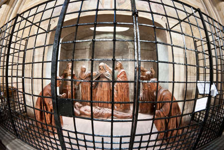 The Dead Christ is a sculptural group from the beginning of 1500 and from the chapel of the Ascension Cathedral of Santa Maria Assunta (Asti, Italy).のeditorial素材