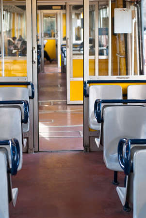 Chairs in old trainの写真素材