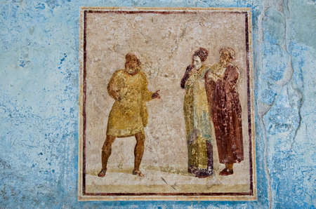 Especially of fresco house, Pompeii.Pompeii is a ruined and partially buried Roman town-city near modern Naples in the Italian region of Campania, in the territory of the comune of Pompei. Along with Herculaneum, its sister city, Pompeii was destroyed, aのeditorial素材