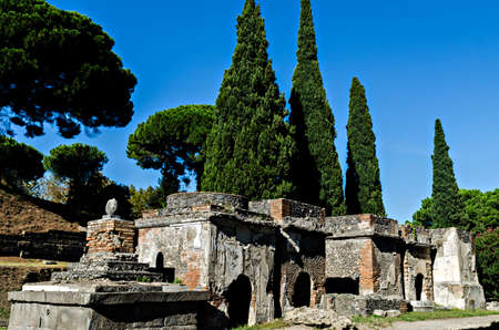 Via Nocera necropolis of Pompeii one of the many cemeteries That surround the city of Pompeii. In ancient Rome the dead were buried in mass graves outside the walls of the city along the main roads.のeditorial素材