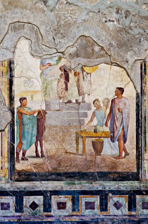 Especially of fresco house Pompeii.Pompeii is a ruined and partially buried Roman towncity near modern Naples in the Italian region of Campania in the territory of the comune of Pompei. Along with Herculaneum its sister city Pompeii was destroyed and compのeditorial素材