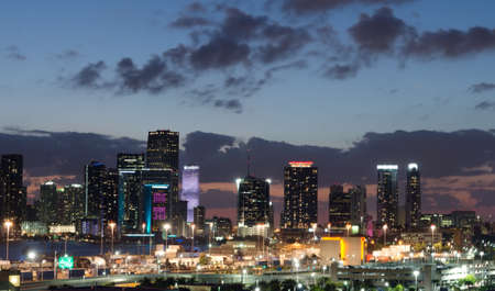Miami downtown skyline detail at nightのeditorial素材
