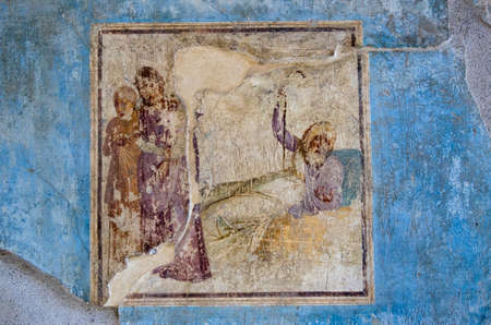 Especially of fresco house Pompeii.Pompeii is a ruined and partially buried Roman towncity near modern Naples in the Italian region of Campania in the territory of the comune of Pompei. Along with Herculaneum its sister city Pompeii was destroyed and compのeditorial素材