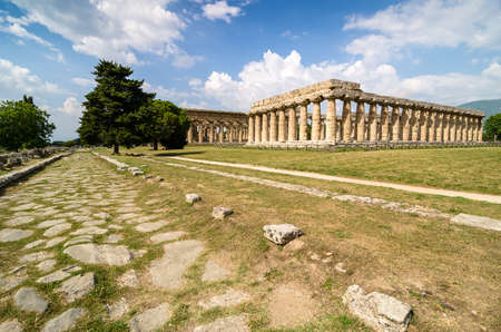 Temple of Hera the famous Paestum archaeological  site in Italyの写真素材