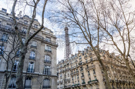 Paris, Eiffel Tower view from the street in the midst of the palacesのeditorial素材