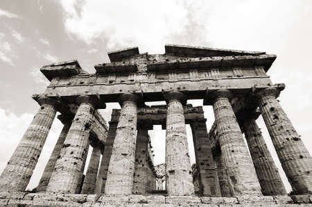 Temple of Neptune in black and white the famous Paestum archaeological  site. Italyの写真素材